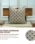 Hand Block Printed Throw Pillow Cover in Red - Premium Linen Blend