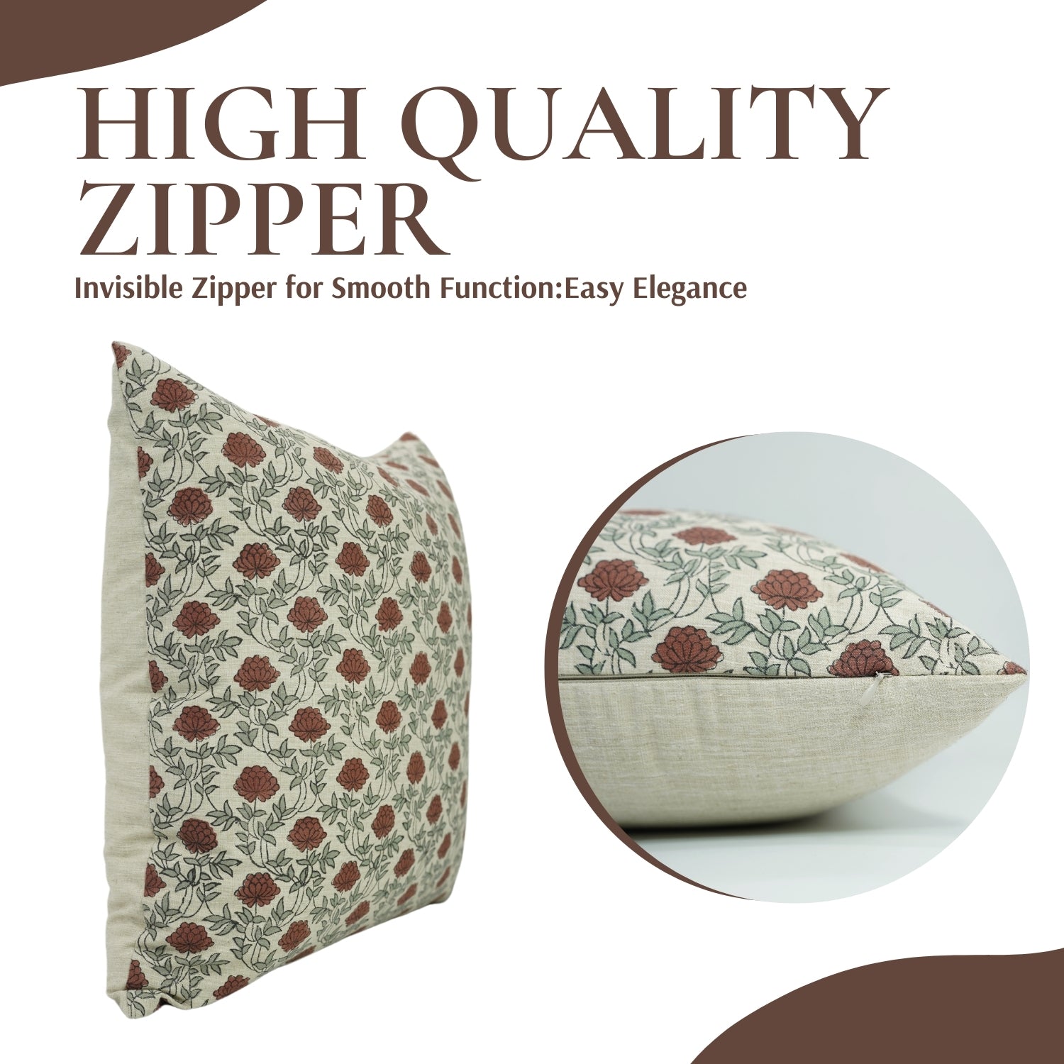 Hand Block Printed Throw Pillow Cover in Red - Premium Linen Blend