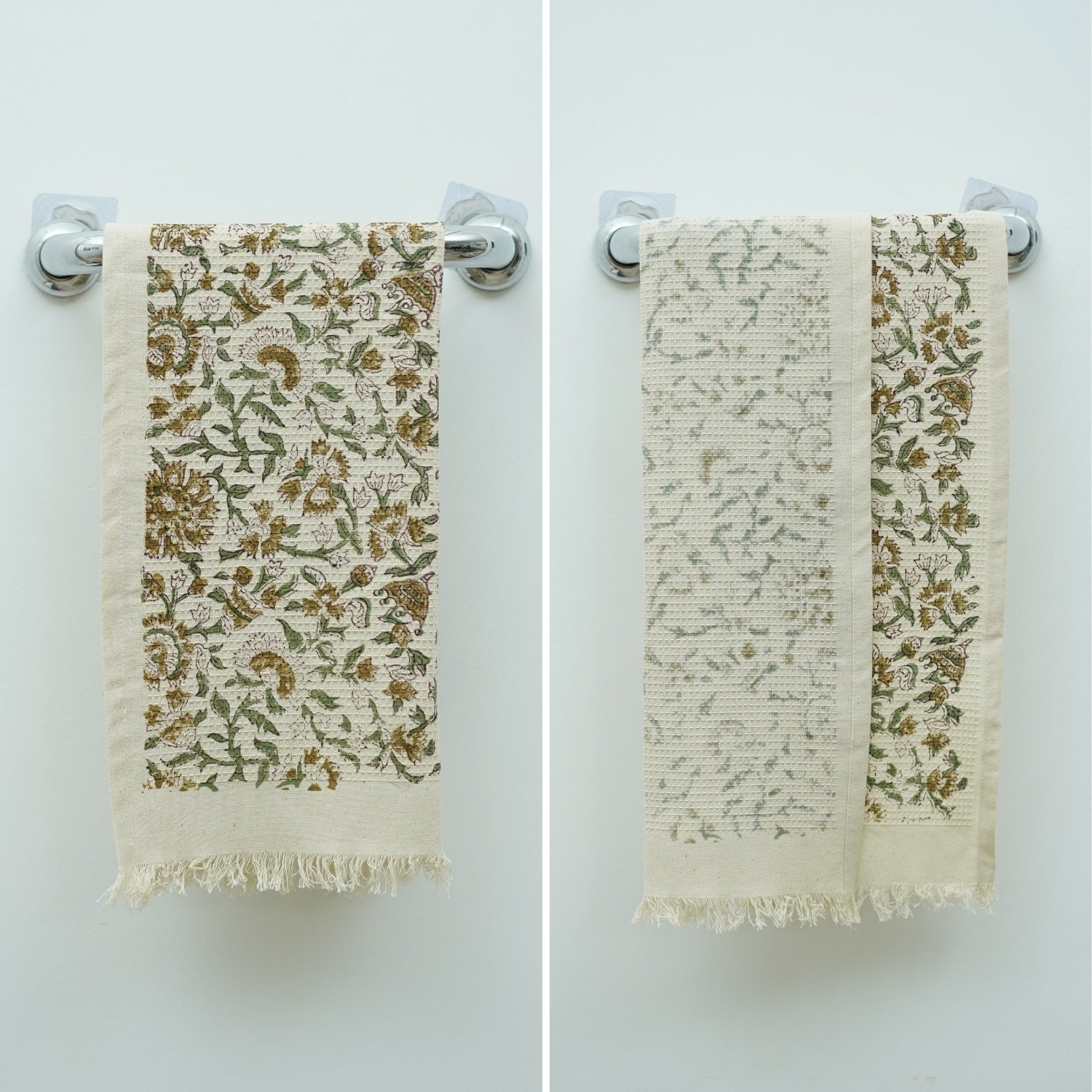 Handmade Floral Cotton Waffle Kitchen Hand Towels - Pusplata Brown Elegance By Fabdivine