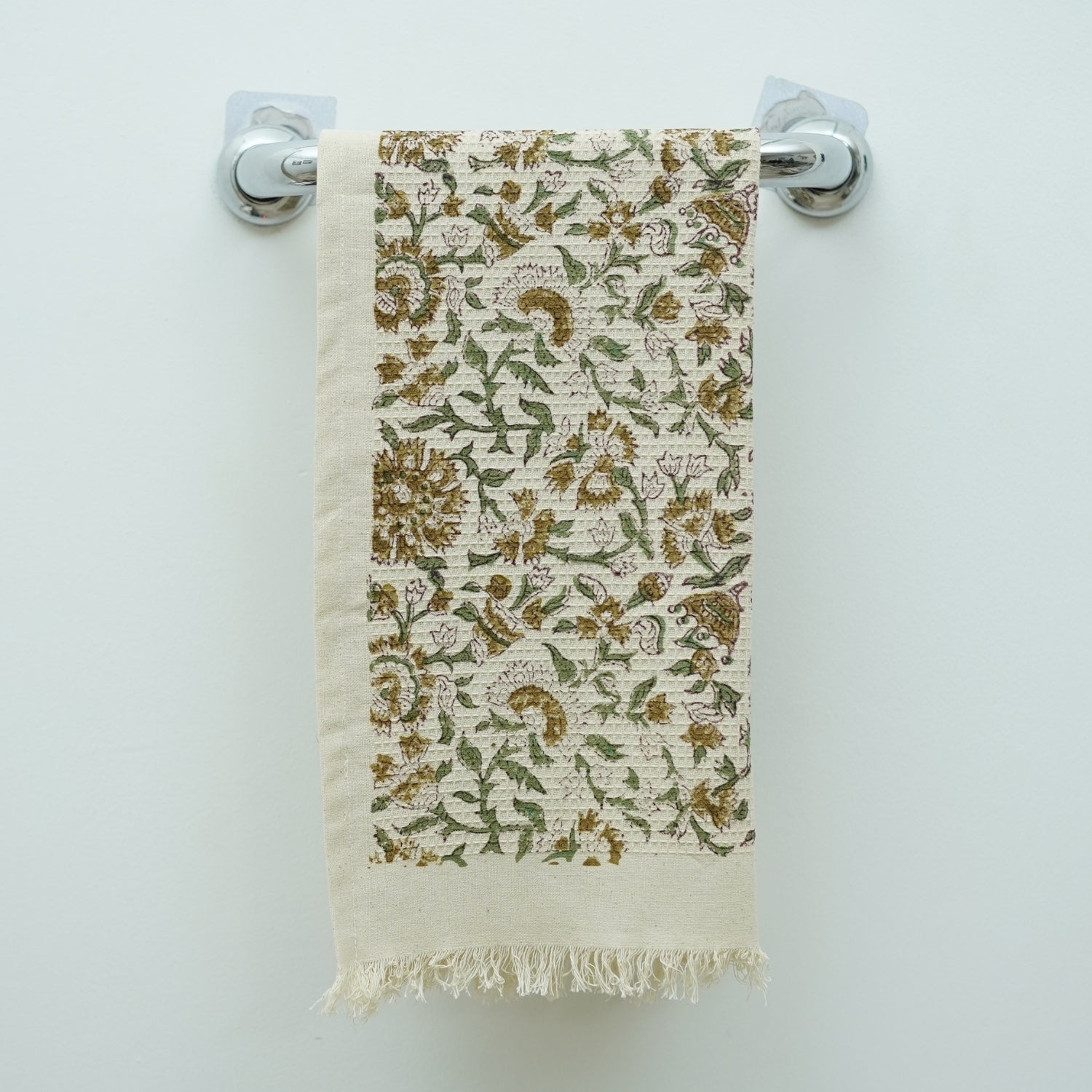 Handmade Floral Cotton Waffle Kitchen Hand Towels - Pusplata Brown Elegance By Fabdivine