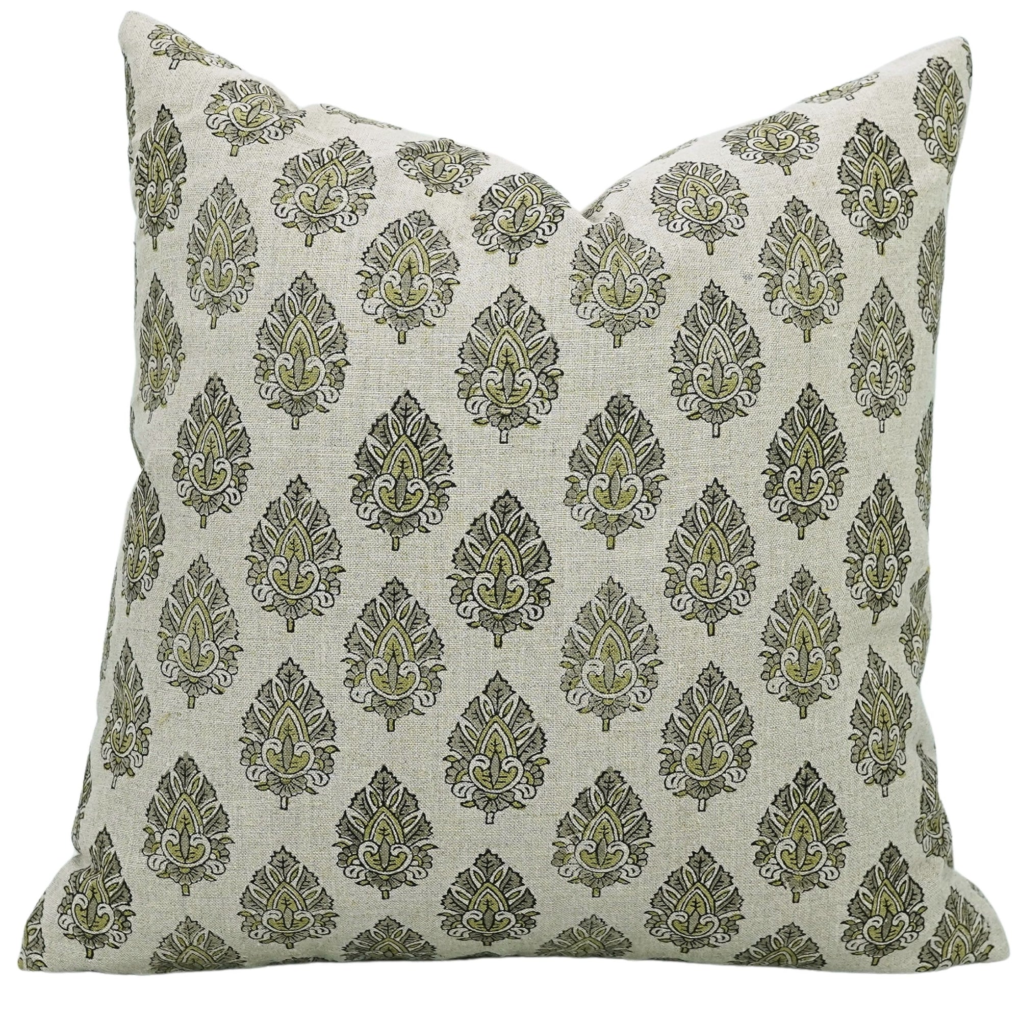 Pure Linen block print designer boho pillow/cushion cover- BETAL LEAF - Fabdivine