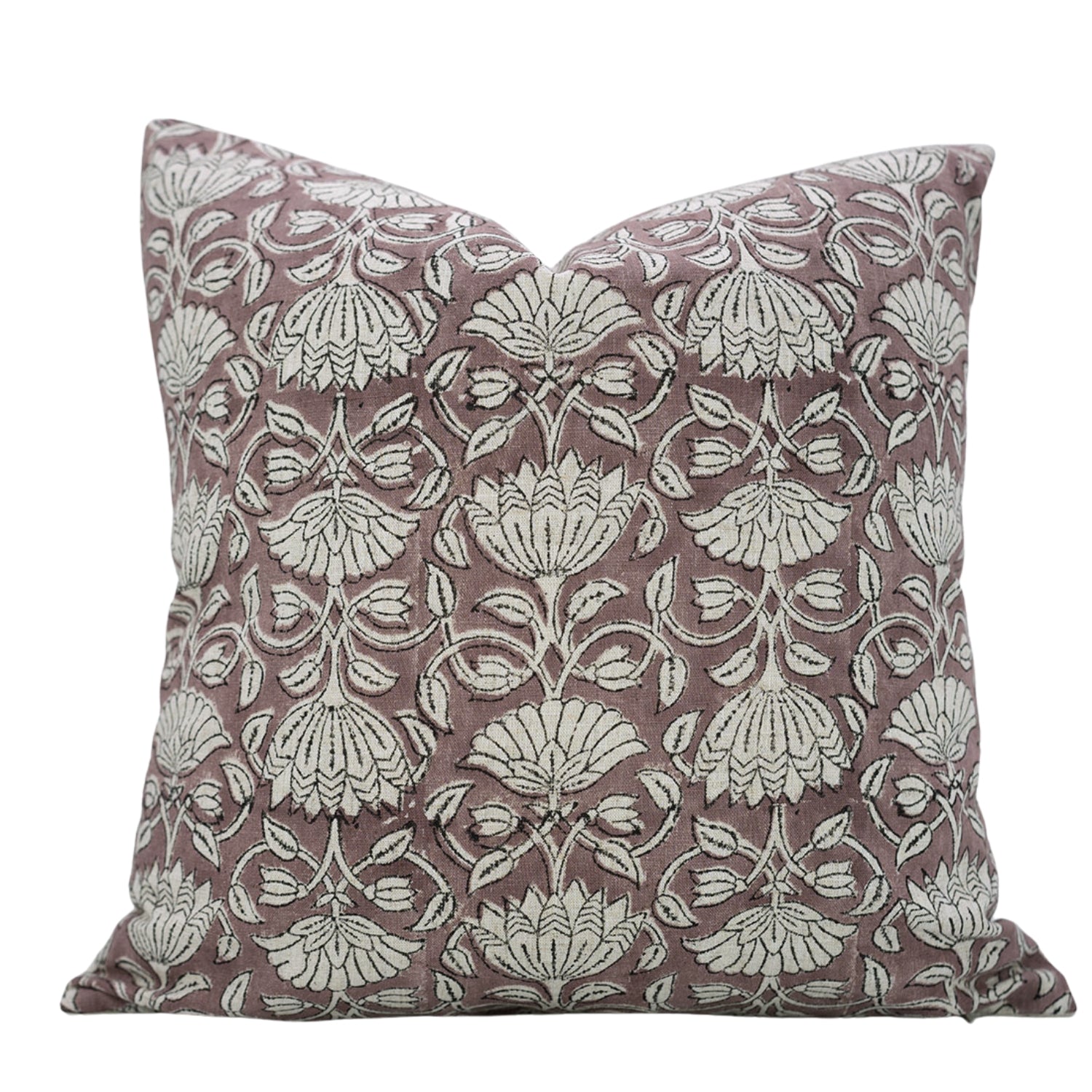 Handcrafted Viscose Linen Cushion Cases Ulta Kamal  – Brown &amp; Gray Floral Block Printed