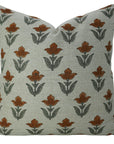 Block Printed Farmhouse and Living Room Thick Linen Pillow Cover - Tulip