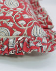 Block Print Thick Linen Frill Pillow Cover- 6 Kamal