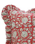 Block Printed Floral Thick Linen Frill Pillow Cover - 6 Kamal