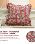 Block Print Thick Linen Frill Pillow Cover- 6 Kamal