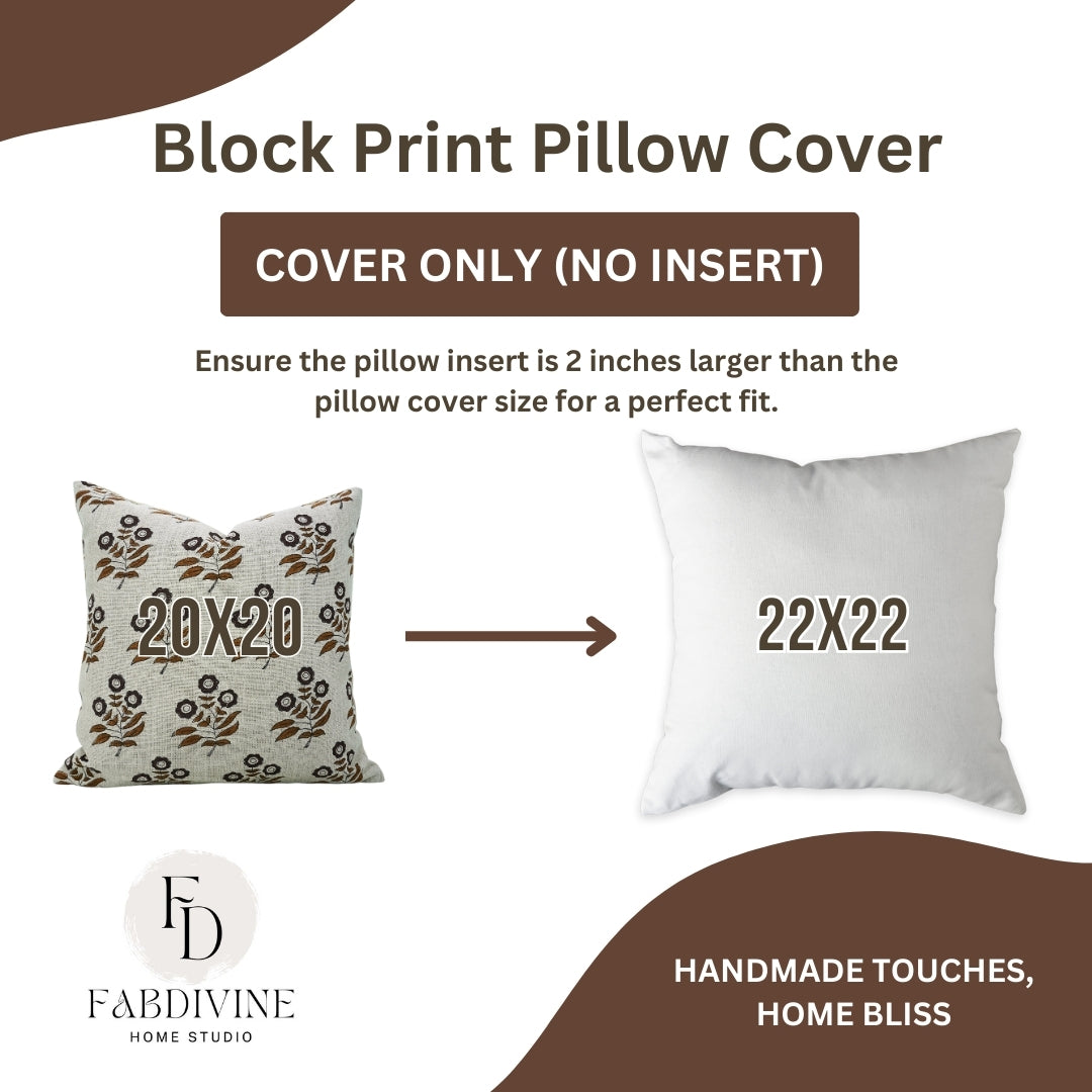 Block Print Thick Linen  Pillow Cover- Neha