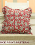 Block Printed Floral Thick Linen Frill Pillow Cover - 6 Kamal