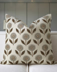 Elegant Handblock Floral Cushion Case With Invisible Zipper in Gray and Brown - GandaPushpa By Fabdivine