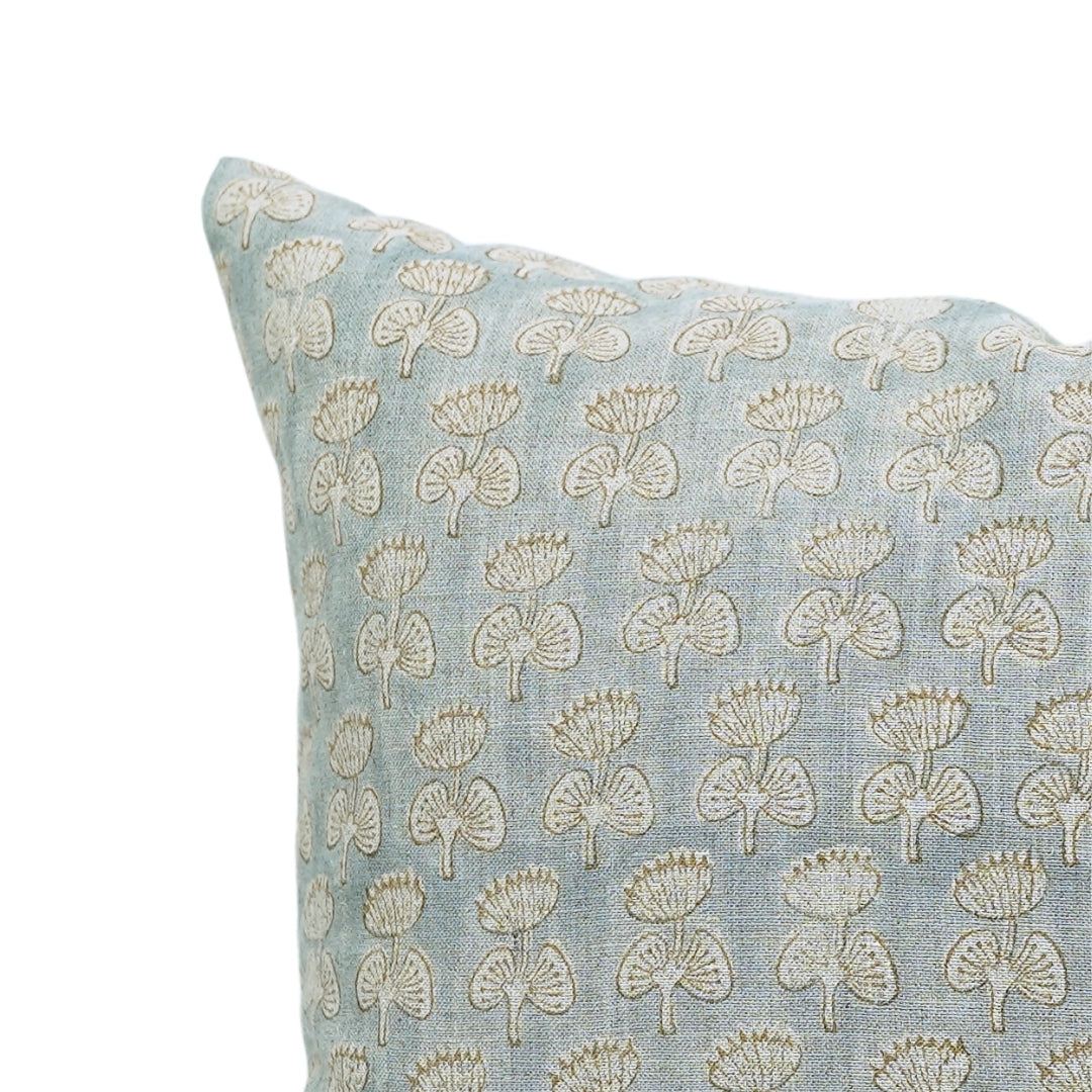 Block print Thick Linen throw pillow cover- DAMRU - Fabdivine