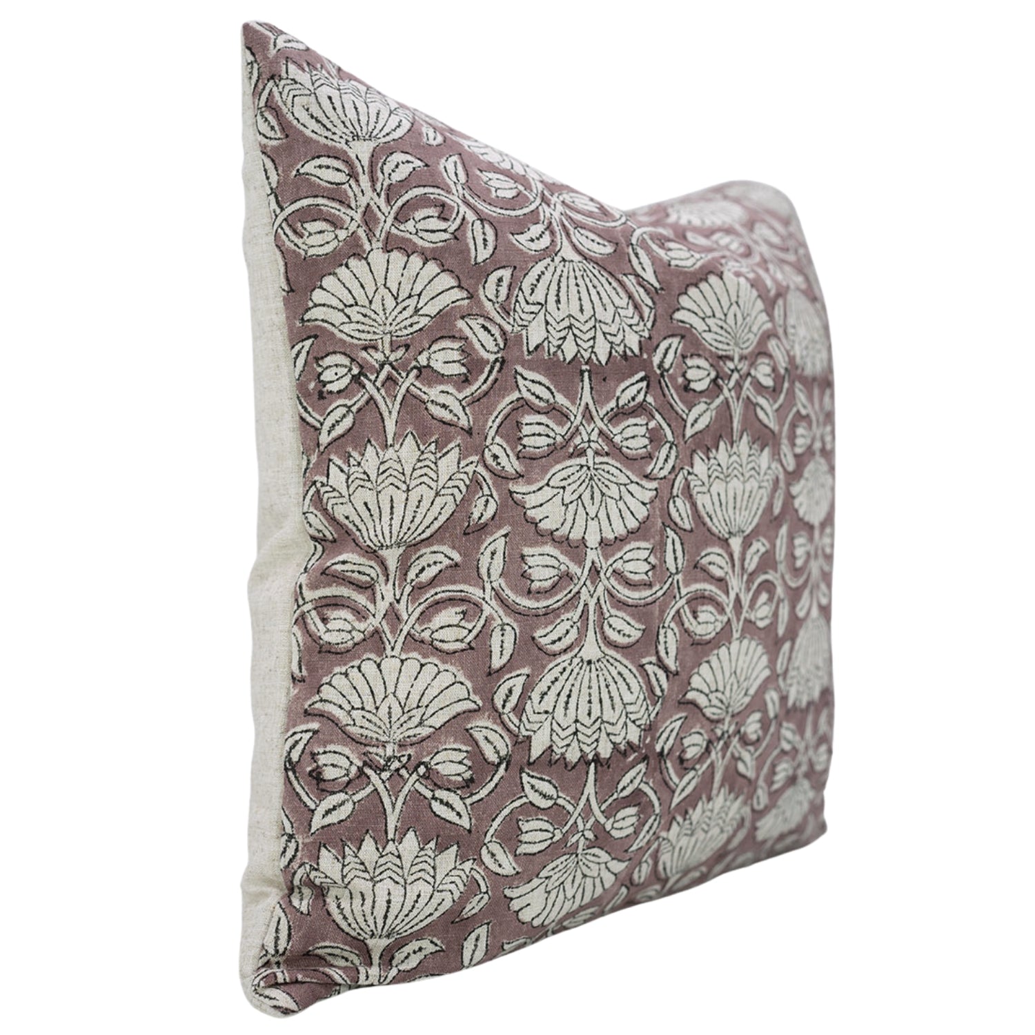 Handcrafted Viscose Linen Cushion Cases Ulta Kamal  – Brown & Gray Floral Block Printed