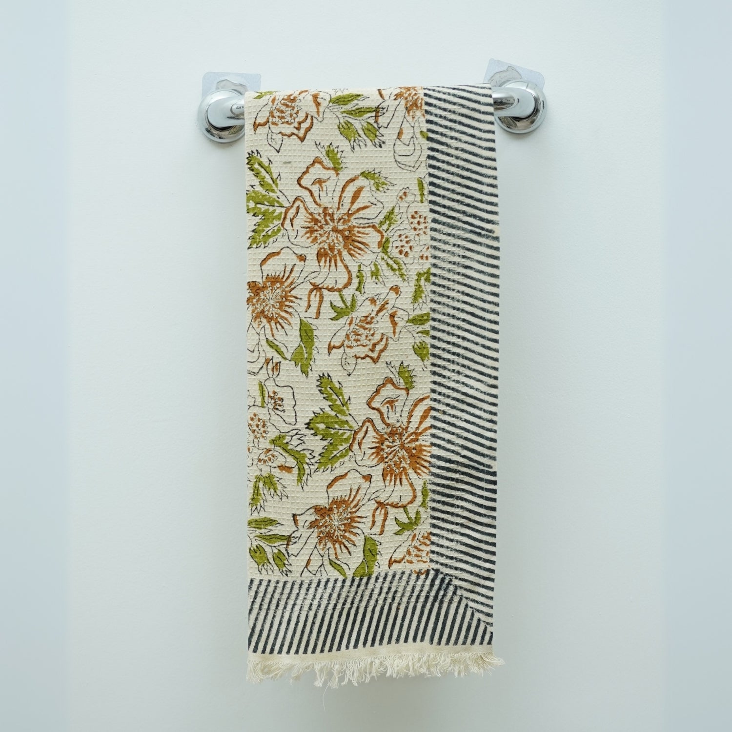 Decorative Printed Cotton Waffle Hotel Hand Towels Papaya Leaf Brown and Green By Fabdivine