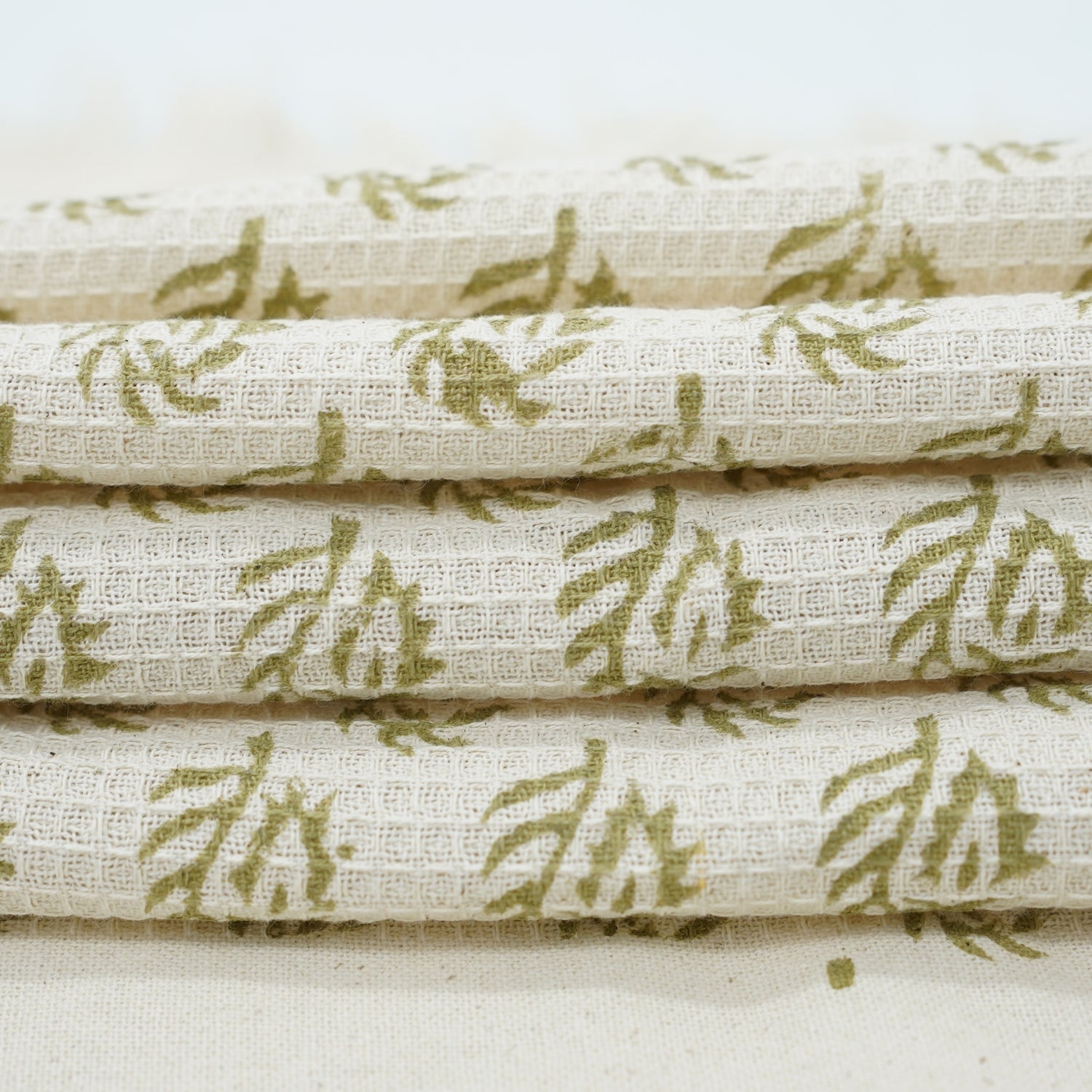 Handmade Cotton Block Printed Kitchen Hand Towels - Murli Green By Fabdivine