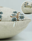 Floral Handblock Printed Blue Linen Throw Pillow Cover - Elegant & Timeless - INDERDANUSH By Fabdivine