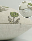 Gray and Green Hand Block Printed Square Pillow Case - Premium Linen Fabric