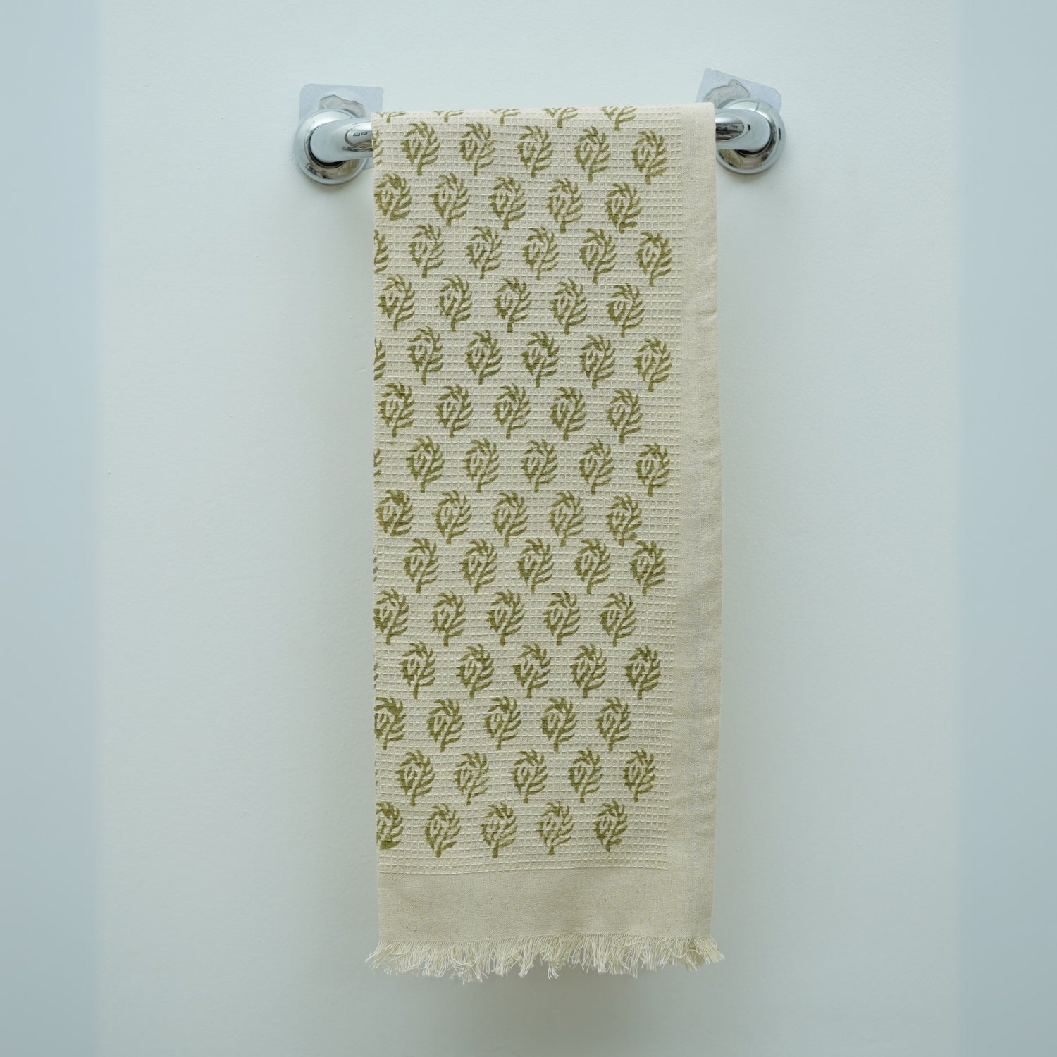 Handmade Cotton Block Printed Kitchen Hand Towels - Murli Green By Fabdivine