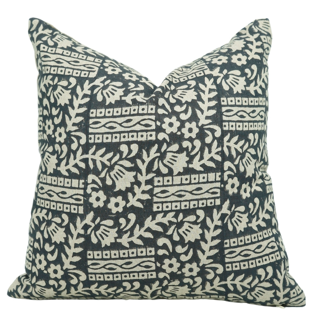 Block Print Linen Pillow Cover-MUMTAJ - FABDIVINE LLC