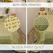 Tranquil Blooms Block Printed Cotton Quilt