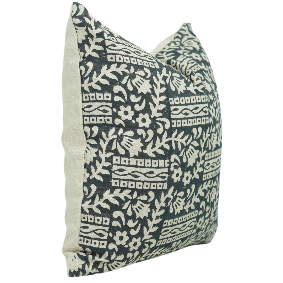 Block print Pure Linen throw pillow cover- MUMTAJ - Fabdivine