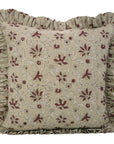 Block Print Thick Linen Pink Frill Pillow Cover-Aradhana