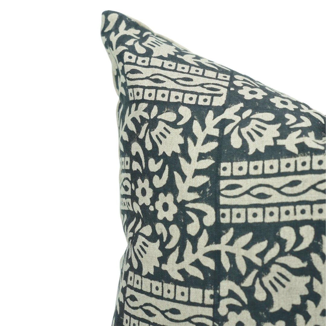 Block print Pure Linen throw pillow cover- MUMTAJ - Fabdivine