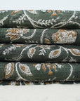 Handmade Cotton Waffle Towels - Block Printed Design For Small Bathrooms And Hotels Saraswati Dark Green By Fabdivine