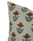 Block Printed Farmhouse and Living Room Thick Linen Pillow Cover - Tulip