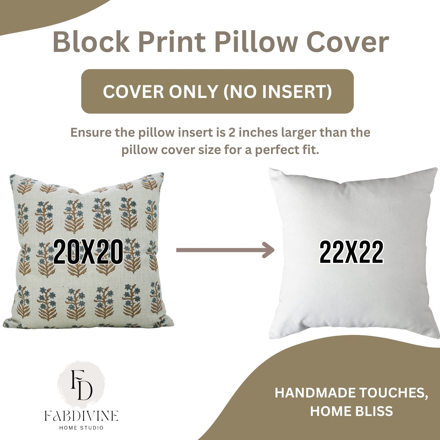 Floral Handblock Printed Blue Linen Throw Pillow Cover - Elegant &amp; Timeless - INDERDANUSH By Fabdivine