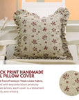 Block Print Thick Linen Pink Frill Pillow Cover-Aradhana