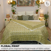 Tranquil Blooms Block Printed Cotton Quilt