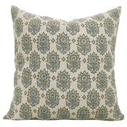 Blue Floral Hand Block Printed Square Pillow Cover – Linen Blend