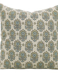 Blue Floral Hand Block Printed Square Pillow Cover – Linen Blend