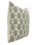 Blue Floral Hand Block Printed Square Pillow Cover – Linen Blend