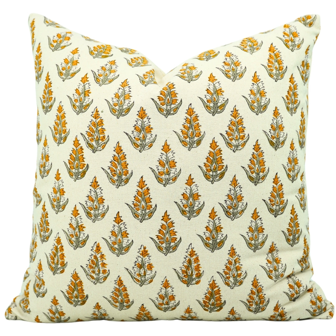 Block Print Linen Pillow Cover- KANAK BUTI - FABDIVINE LLC