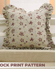 Block Print Thick Linen Pink Frill Pillow Cover-Aradhana