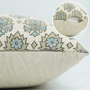 Blue Floral Hand Block Printed Square Pillow Cover – Linen Blend