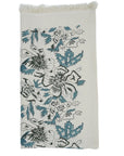 Block Printed Waffle Floral Hand Towels Papaya Leaf Aqua By Fabdivine