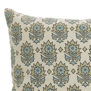 Blue Floral Hand Block Printed Square Pillow Cover – Linen Blend