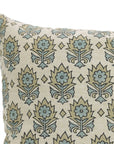 Blue Floral Hand Block Printed Square Pillow Cover – Linen Blend