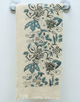 Block Printed Waffle Floral Hand Towels Papaya Leaf Aqua By Fabdivine