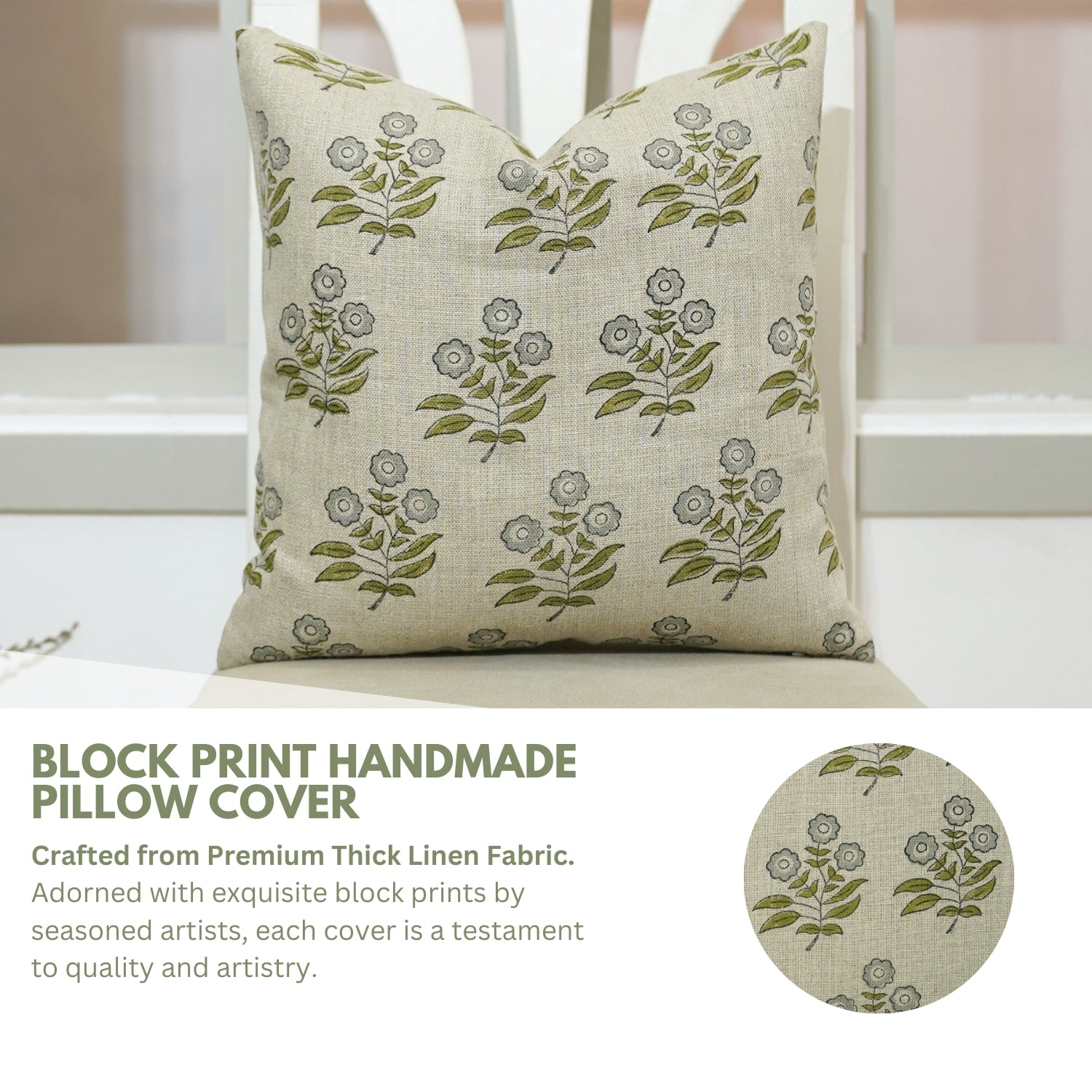 Hand Block Print Thick Linen Cushion Cover-Neha