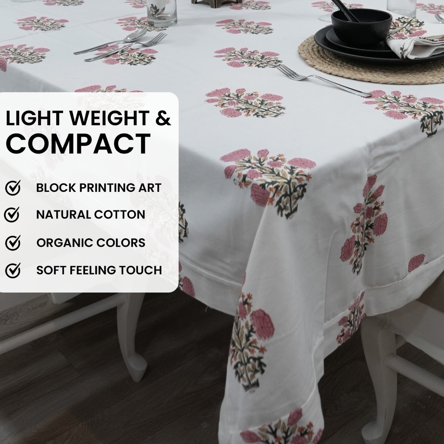 Thick Cotton White Table Cloth-Swadesh