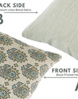 Blue Floral Hand Block Printed Square Pillow Cover – Linen Blend