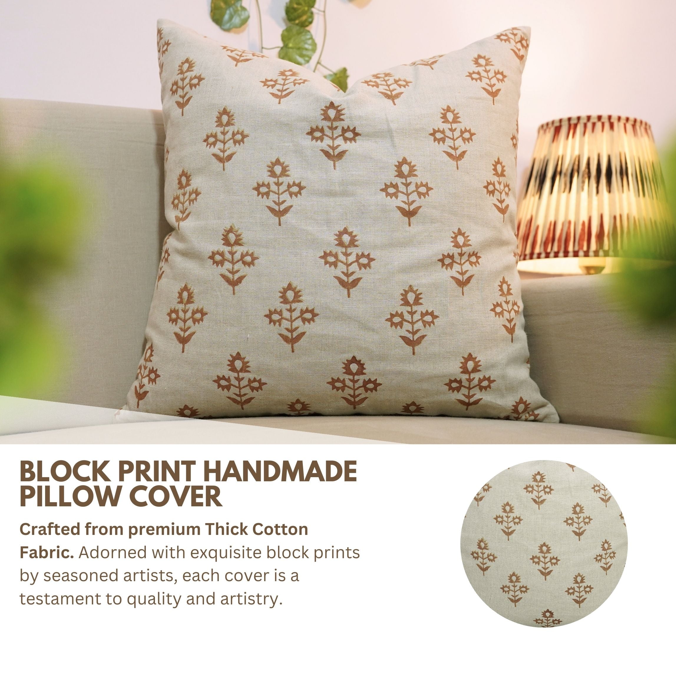 Block print Pure Linen throw pillow cover- CHAMELI - Fabdivine