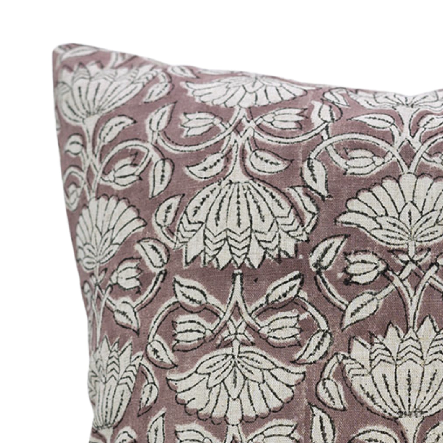 Handcrafted Viscose Linen Cushion Cases Ulta Kamal  – Brown &amp; Gray Floral Block Printed