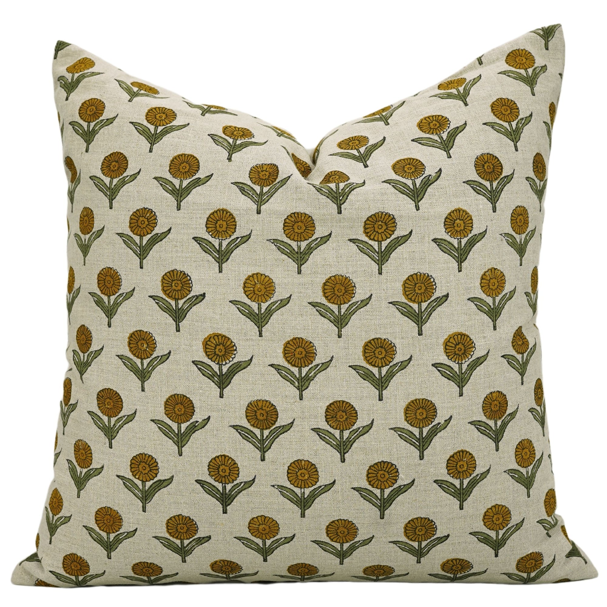 Block print Pure Linen throw pillow cover- GENDA PUSHAP - Fabdivine