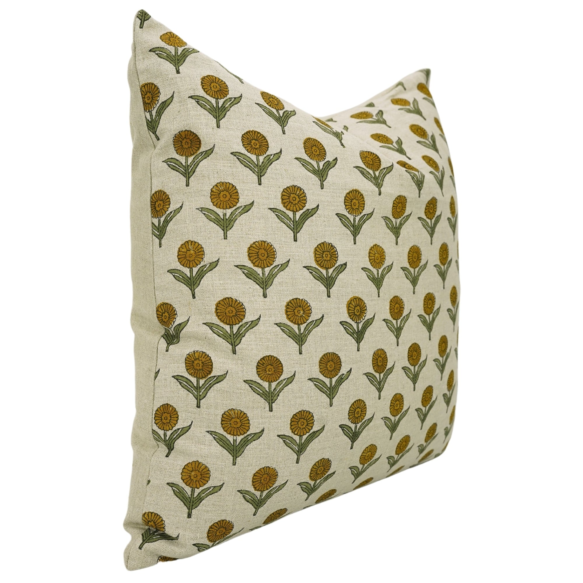 Handmade Floral Boho Cushion Case - Ganda Pushpa Mustard Color in Pure Linen By Fabdivine