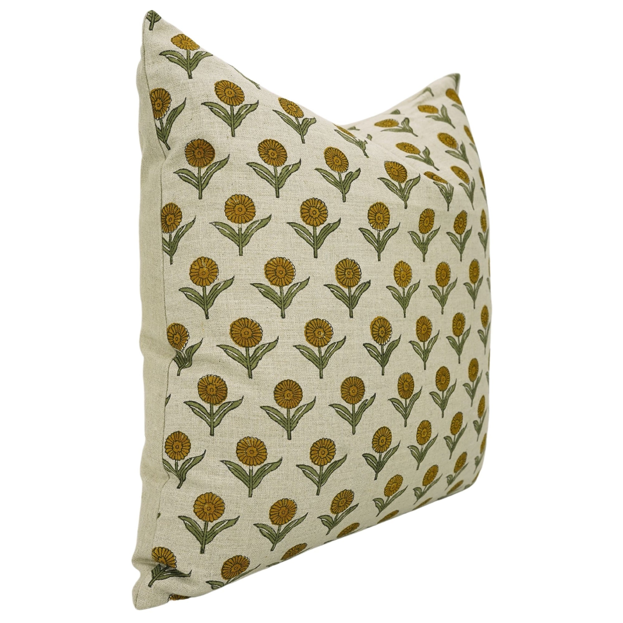 Block print Pure Linen throw pillow cover- GENDA PUSHAP - Fabdivine