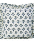 Block Print Off-White Linen Frill Pillow Cover-Genda Pushpa