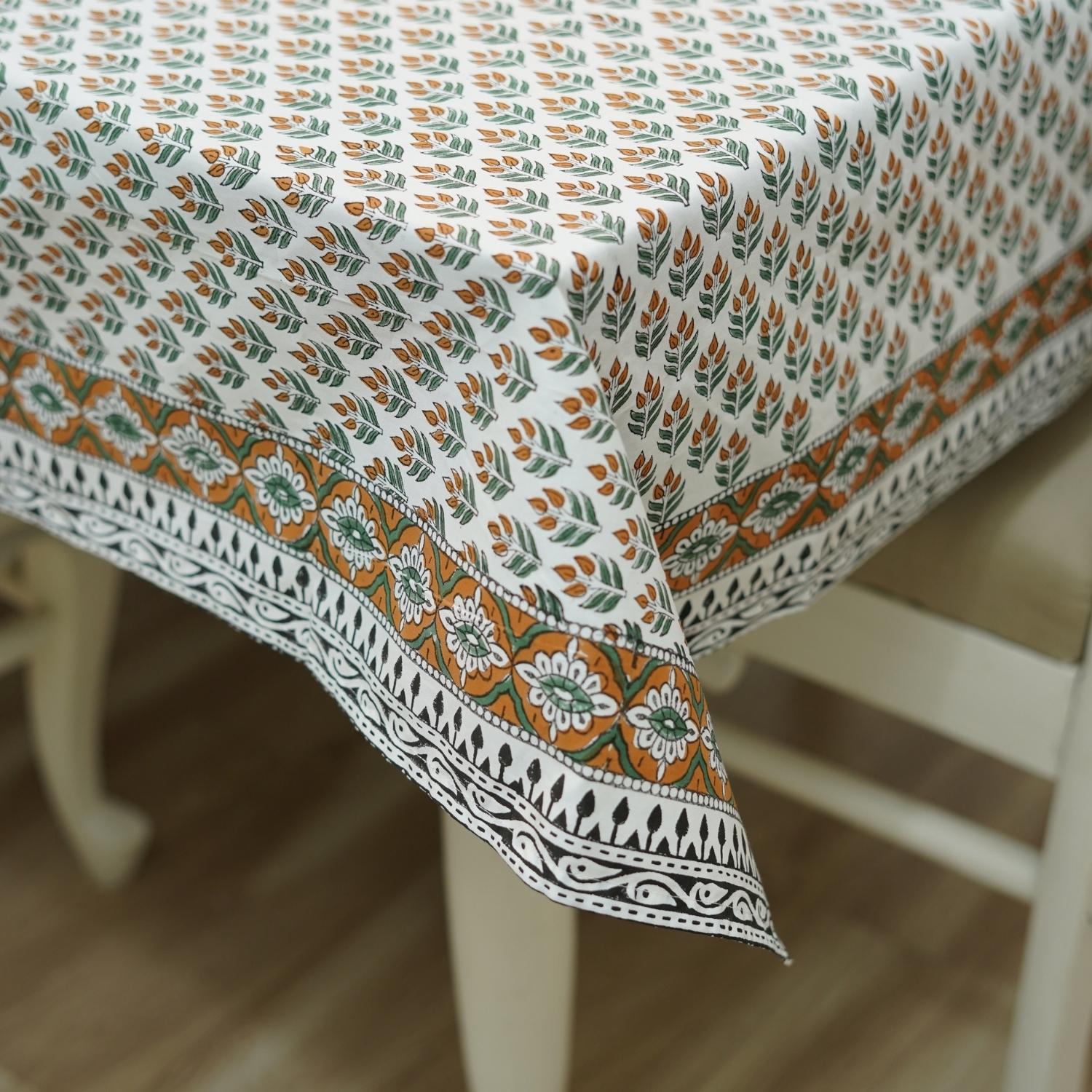 COTTON HAND BLOCK FLORAL PRINTED RECTANGLE DECORATIVE BOHO TABLE COVER - ALIA